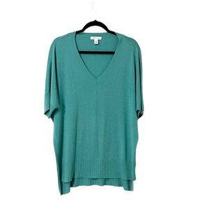 🟢Nordstrom Signature Turquoise Short Sleeve Silk & Cashmere Tunic Top Size L